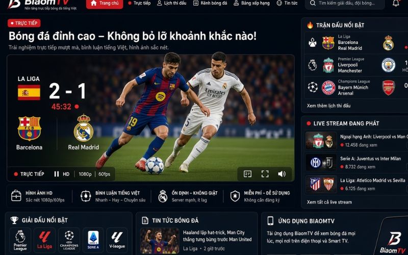BiaomTV cập nhật lịch thi đấu hôm nay